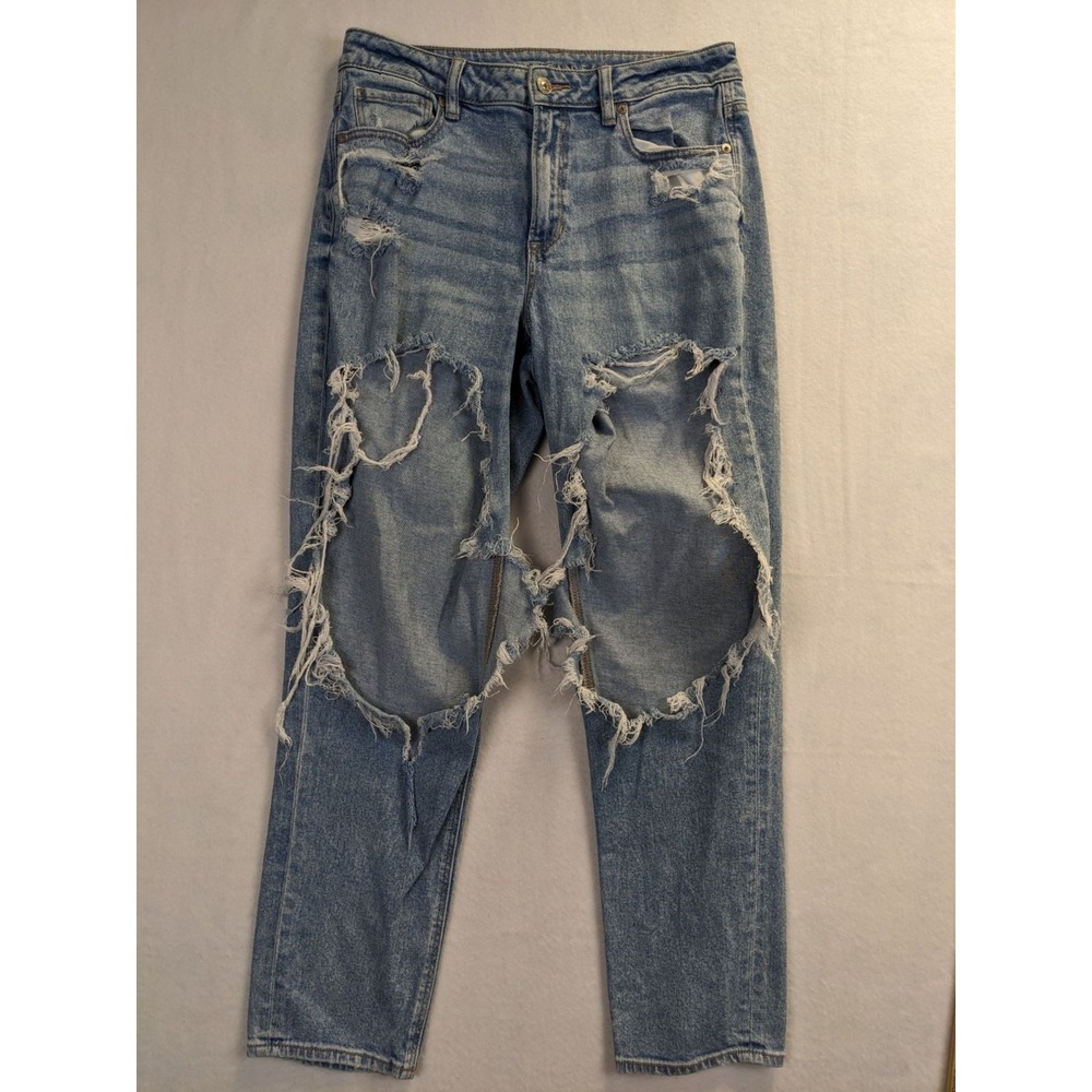 American Eagle Womens Jeans Size 10 Long Destroyed High Waisted Rise Stretch
